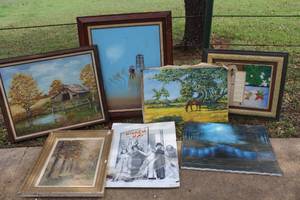 lot 559 image: vintage paintings features various landscapes and framed art pieces, see pictures took pictures of them all