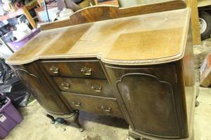 lot 589 image: antique sideboard or buffet featuring a serpentine front