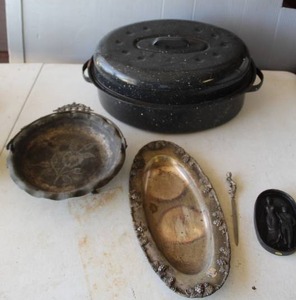 lot 697 image: vintage Oh You Dirty Old Manmade of cast iron .and letter opener and vintage metal tray or serving dish, and more see pictures for details