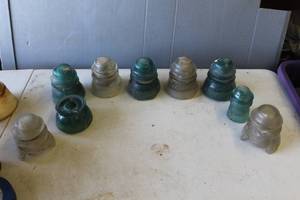 lot 763 image: Antique Hemingray Glass Company telephone line insulators some of them have chips see pictures for details
