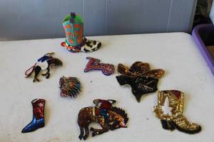 lot 686 image: decorative cowboy western lapel pins and decorative  cowboy boot