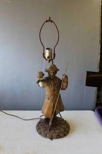 lot 773 image: vintage colonial man wood table lamp see pictures for the small light lit up