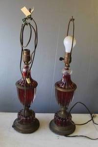 lot 835 image: Tiffany style fluted fleur table lamps,