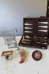 lot 839 image: miniature metal shopping cart & Italian-style framed 3D floral shadowbox plaque and more see pictures for details