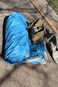 lot 852 image: Tent  cant find poles  and bag with camping supplies