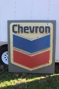 lot 879 image: vintage Chevron gas station sign about 55 inches tall by 4 foot wide
