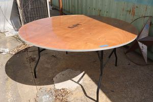 lot 245 image: 5 ft. round folding wood tables - 4 total
