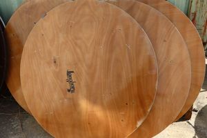 lot 248 image: 5 ft. round folding wood tables - 5 total