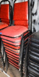 lot 161 image: Stackable red cushion chairs with metal frame - 12 total