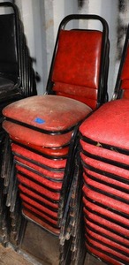 lot 164 image: Stackable red cushion chairs with metal frame - 12 total