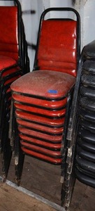 lot 171 image: Stackable red cushion chairs with metal frame - 9 total