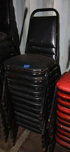 lot 175 image: Stackable black cushion chairs with metal frame - 11 total