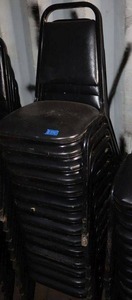 lot 176 image: Stackable black cushion chairs with metal frame - 14 total