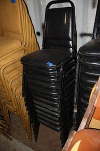 lot 177 image: Stackable black cushion chairs with metal frame - 12 total