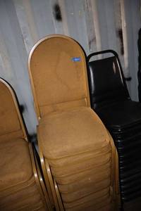lot 180 image: Stackable gold cushion chairs with metal frame - 11 total
