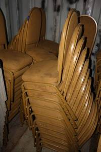 lot 185 image: Stackable gold cushion chairs with metal frame - 11 total