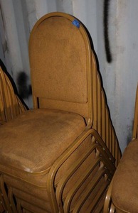 lot 182 image: Stackable gold cushion chairs with metal frame - 10 total