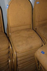lot 188 image: Stackable gold cushion chairs with metal frame - 11 total