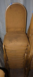 lot 189 image: Stackable gold cushion chairs with metal frame - 11 total