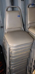 lot 191 image: Stackable grey cushion chairs with metal frame - 15 total