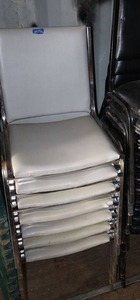 lot 196 image: Stackable grey cushion chairs with metal frame - 7 total