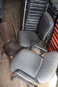 lot 211 image: Two rolling office chairs and one metal chair
