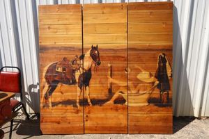 lot 281 image: Wood decorative room divider tri-fold