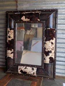 lot 4 image: COW HIDE AND LEATHER WALL MIRROR VERY BEAUTIFUL