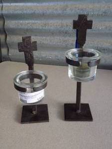 lot 196 image: QTY 2 CROSS CANDLE HOLDERS