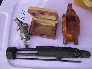 lot 156 image: WOODEN TRINKET BOX, WOODEN ELEPHANT DCOR, WOODEN STATUE