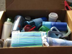 lot 63 image: various cups and straws, tumblers and plastic cups