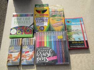 lot 62 image: color pencils, twistable markers, paint brush pens