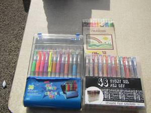lot 61 image: 48 CT of gel pens, 36 ct of gel pens, 12 ct of twist crayons