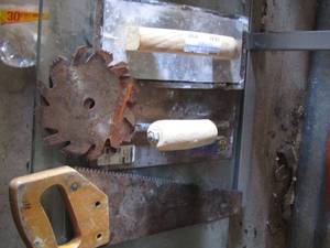 lot 130 image: SAW BLADES, SCRAPPERS, HAND SAW