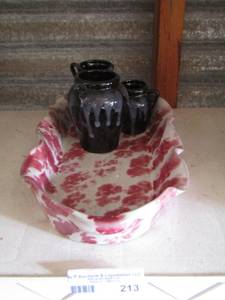 lot 213 image: OBLONG DISH, SMALL BLACK VASES