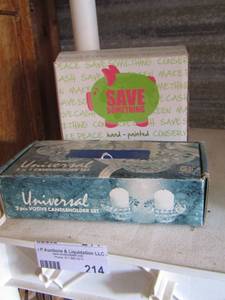 lot 214 image: PIGGY BANK, UNIVERSAL  3 IN 1 CANDLEHOLDER SET