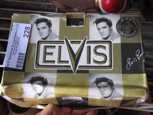 lot 228 image: ELVIS PAIR OF BLUE SWADE SHOES DCOR