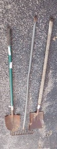 lot 175 image: YARD TOOLS - 2 SHOVELS  &  A RAKE