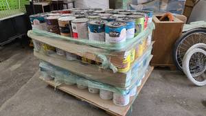 lot 10 image: Massive Pallet of Misc Paints & Stains.  Approx 140 Gallons Total