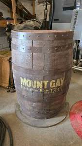 lot 19 image: Wooden Mount Gay Rum Half Barrel Display Shelf