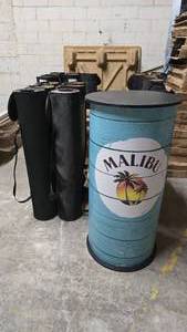 lot 34 image: Lot of 6 Misc Barrel Tables.  SEE PICS FOR DIFFERENT STYLES