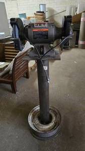 lot 54 image: JET 8 Shop Bench Grinder w Wire Wheel & Stand, Model JBG-8W.  TESTED