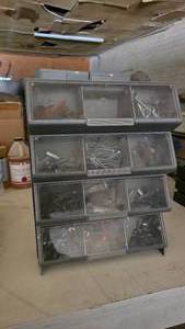 lot 80 image: Wall Mounted 12 Compartment Parts Bin w Contents