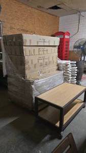 lot 24 image: Metal & Bamboo Top Rolling Table  QUANTITY 2  BID IS TIMES THE QUANTITY SO YOU ARE BIDDING PER TABLE