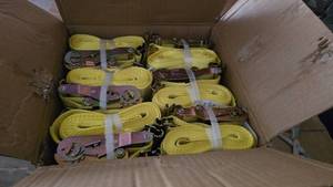 lot 113 image: NEW Box of 18 Ratchet Tie-Down E-Track Straps, 4400LB Capacity