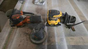 lot 125 image: Lot of 3 Palm Sanders.  Includes Dewalt DWE6411, Ridgid R2501 & Husky (Pneumatic)