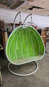 lot 135 image: Outdoor GreenWhite Hanging Egg Chair Swing