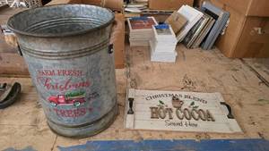 lot 164 image: Lot of Christmas Dcor.  Includes Farm Style Bucket & Wall Dcor