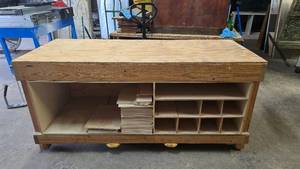 lot 240 image: Solid Wood Work Bench  Work Station w Compartments