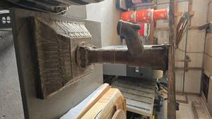 lot 268 image: Beautiful Antique Table Base w Water Pump Nozzle 7 Hand Carved Base.  Truly one of a kind